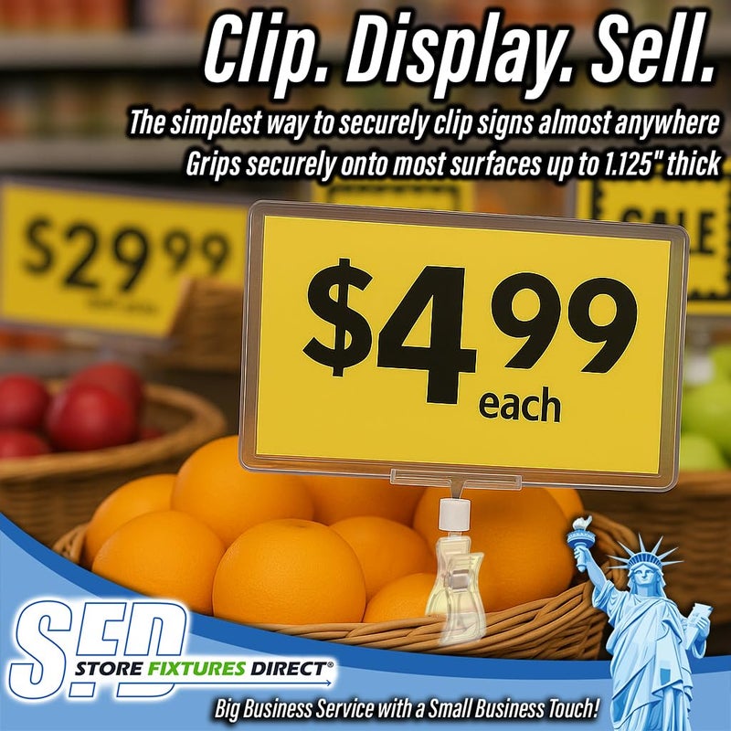 STORE FIXTURES DIRECT Rotating Clip On POP Swivel Sign Holding Clamp with Card Protector for Hangrails or Tubes - 6 Pack - Image 2